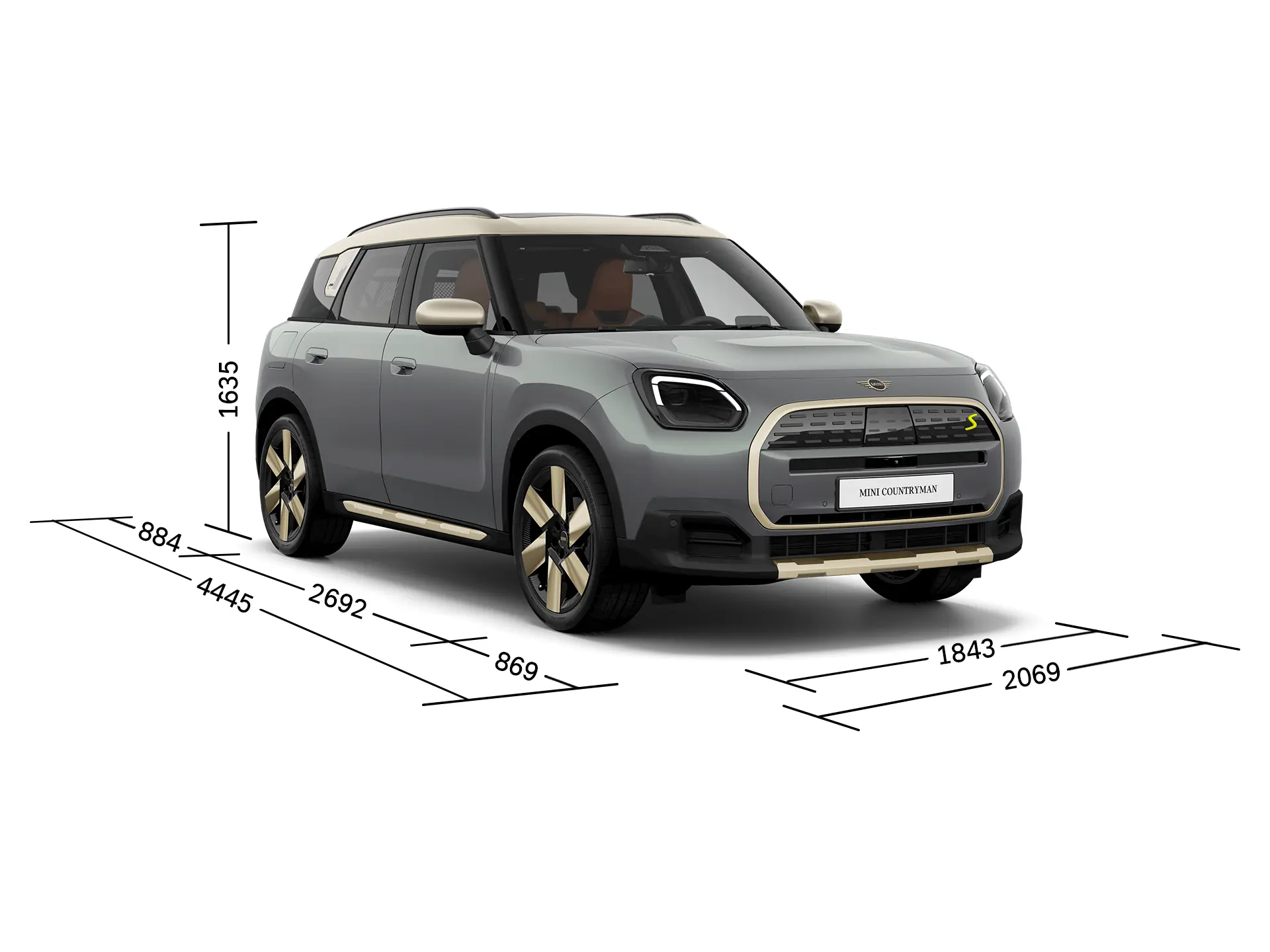 MINI Countryman Electric – Vue avant avec Dimensions
