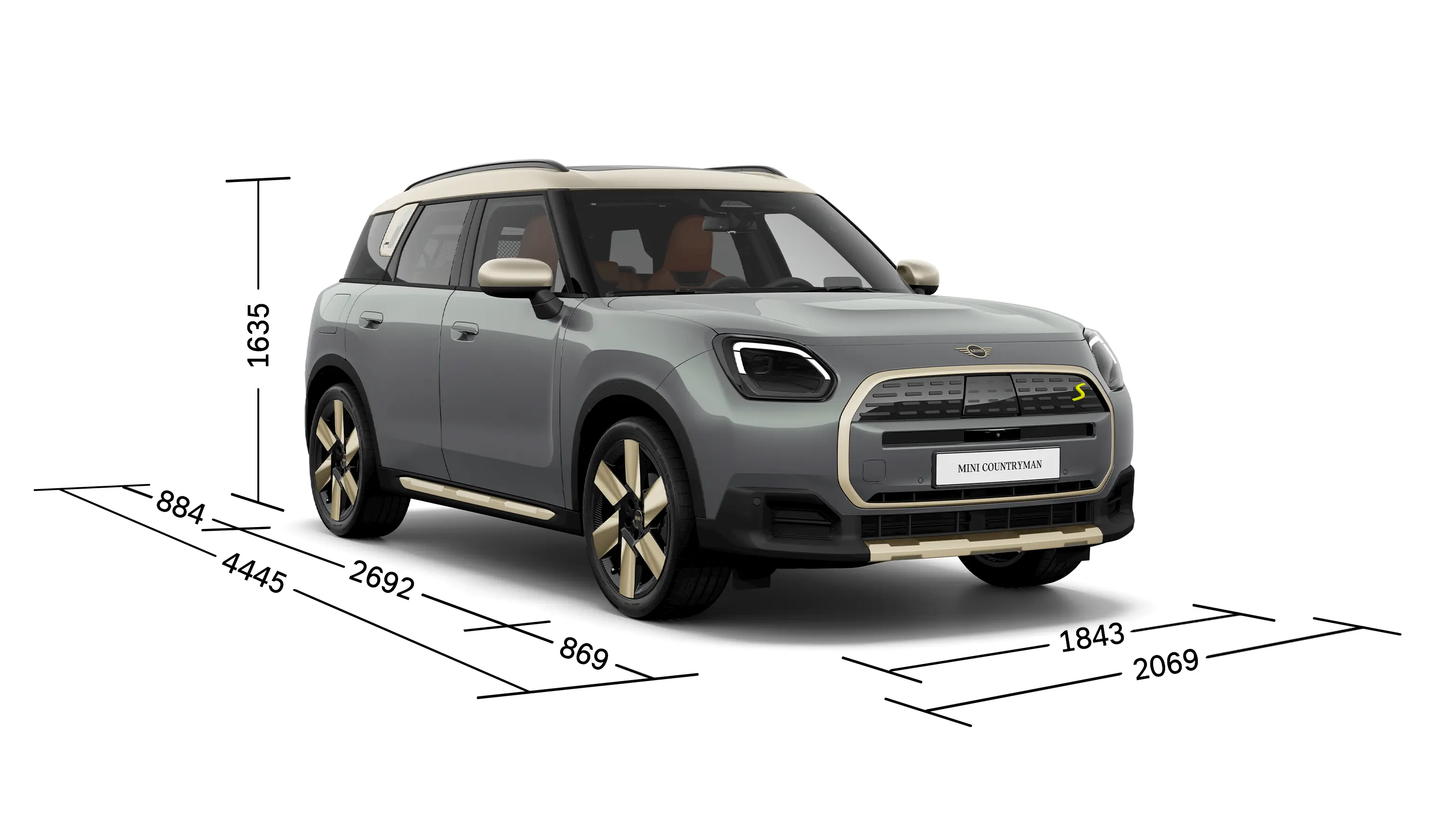 MINI Countryman Electric – Vue avant avec Dimensions